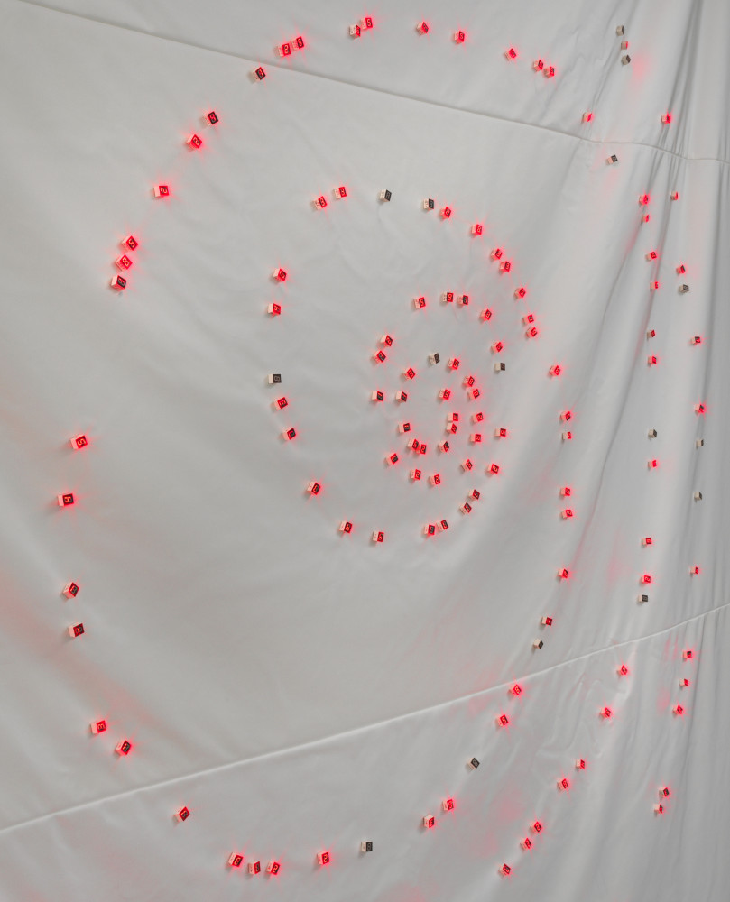 Tatsuo Miyajima, ‘Unstable Time S-no.1 (detail)’, 2020, 210 LEDs, IC, electric wire, nylon fabric, switching power supply 