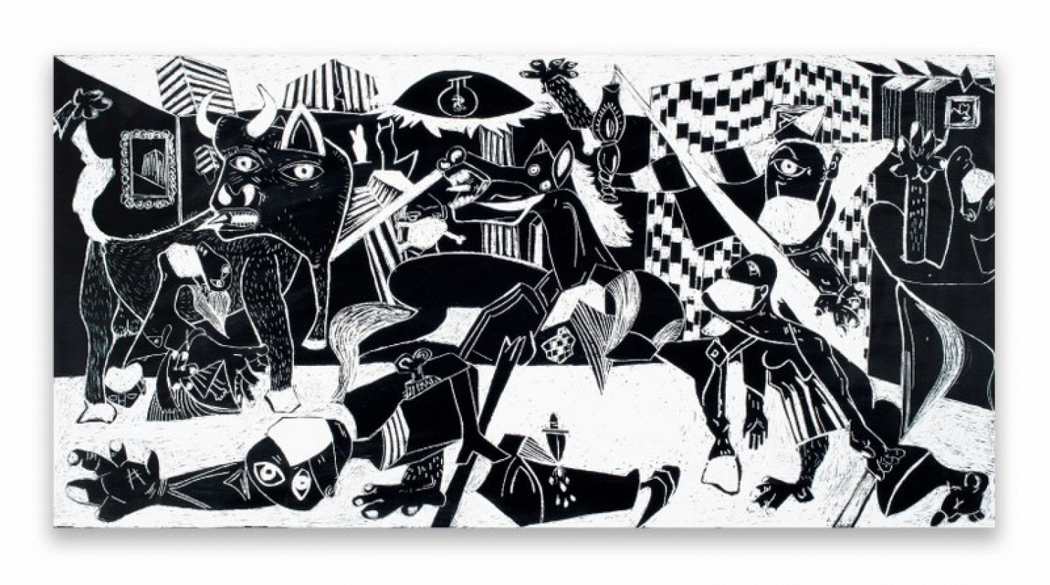 Alex Dorici, ‘Guernica’, 2020, grattage on painted ceramic tile 