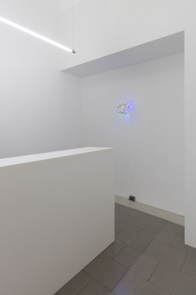 Tatsuo Miyajima, ‘“C.F. Globe” no. 4’, 2014, Light Emitting Diode Gadget (x 36), electric wire, stainless prop, teflon wire, switching power supply / ESS 50-5