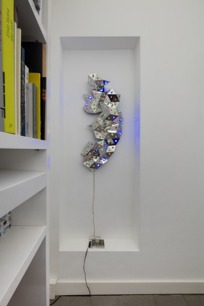 Tatsuo Miyajima, ‘Diamond in You, n.19’, 2010, 105 LED (53 red, 11 blue, 41 green), IC, stainless mirror, iron, electric wire