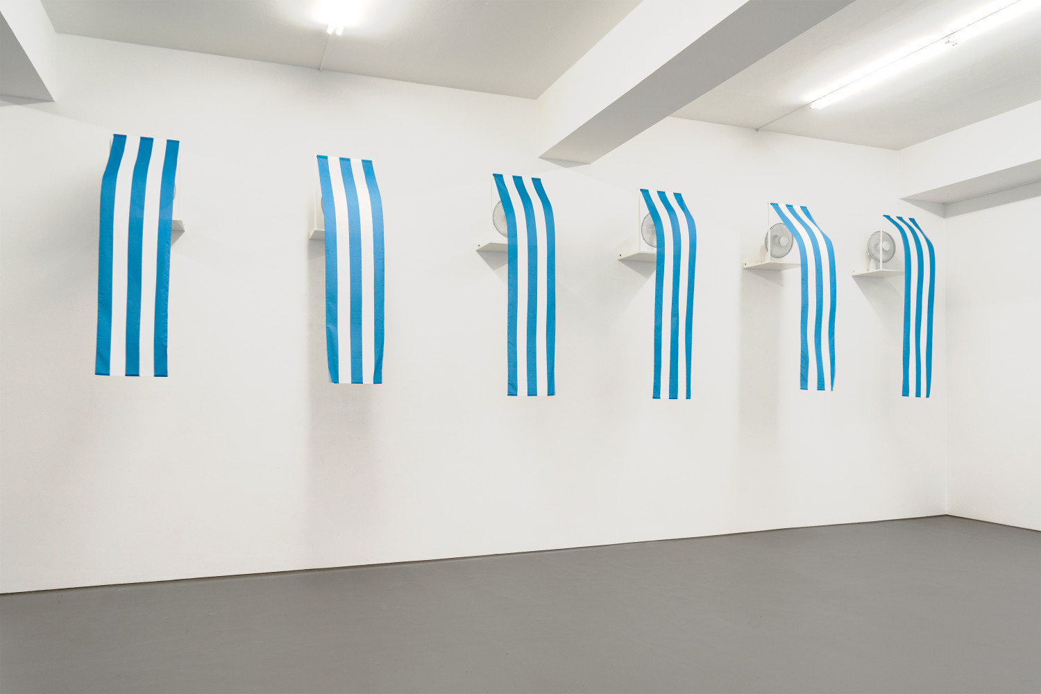 Daniel Buren, ‘Westwind - travail situé, 2010 fabric, steel, fans, clips (fabric with blue and white stripes)’, 2010