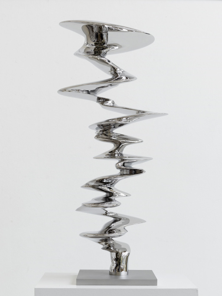 A stainless sculpture by Tony Cragg called Stages, 2022