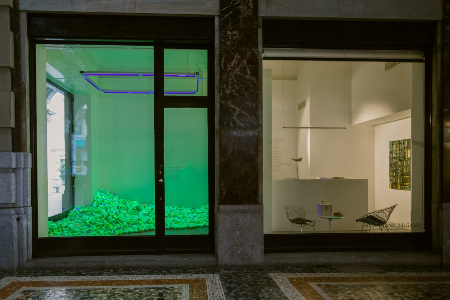 Alex Dorici, ‘Pointillism Garden Balls #2’, Installation view, Buchmann Lugano, 2015