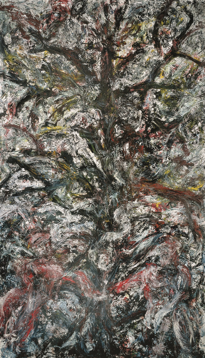 Martin Disler, ‘Under the tree’, 1989, Oil over acrylic on cotton print