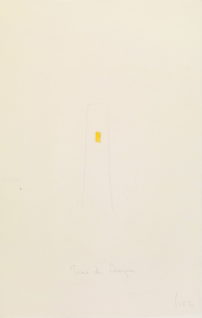 Wolfgang Laib, ‘Towers of silence (nr. 7)’, 2020, Yellow oil pastel and pencil on Burmese paper 