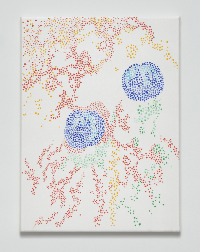 Véronique Arnold, ‘Cosmos bleu ’, 2023-2023, acrylic paint on white silk by Yves Saint Laurent