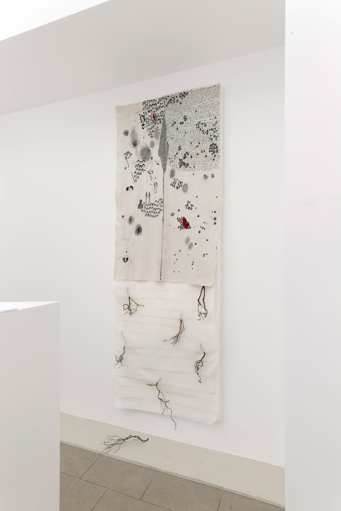 Véronique Arnold, ‘Rotrot’, 2013, Embroidery with black and red thread on linen canvas, Istatis Tinctoria's seeds, organza, heather