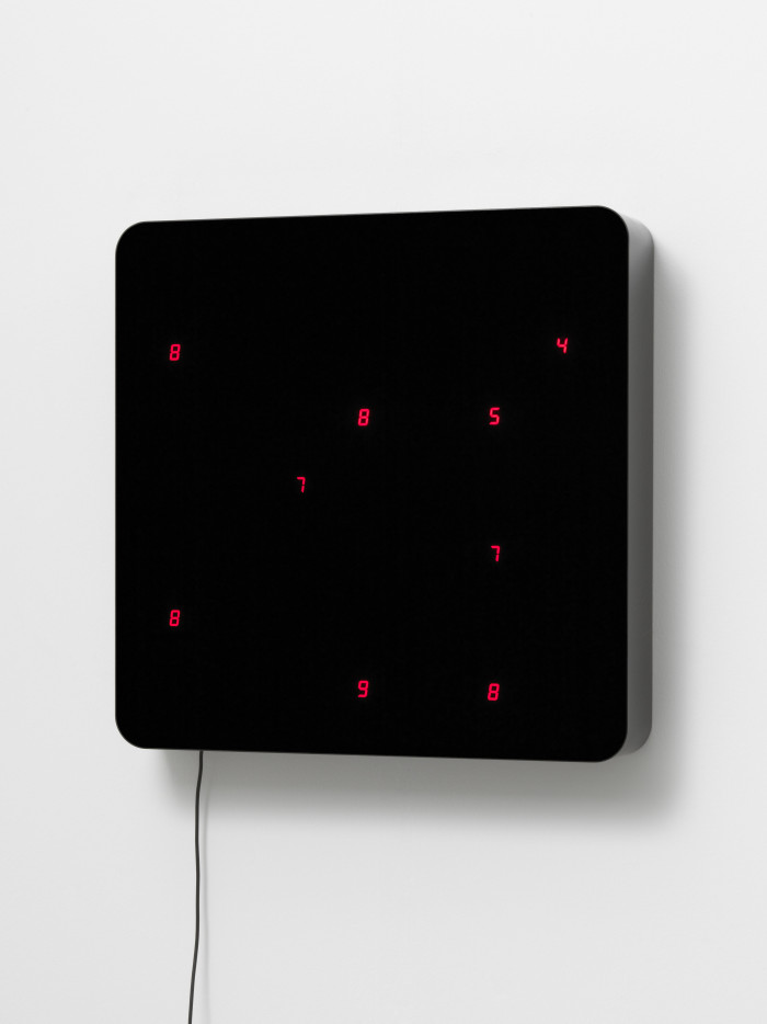 Tatsuo Miyajima, ‘Life (Ku-wall) - no.3’, 2014, 24 LEDs, IC, Microcomputer programmed by Ikegami, electric wire, passive sensor, smoked glass, stainless steel