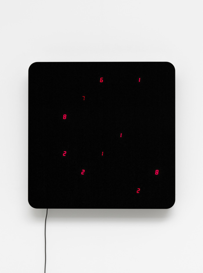 Tatsuo Miyajima, ‘Life (Ku-wall) - no.3’, 2014, 24 LEDs, IC, Microcomputer programmed by Ikegami, electric wire, passive sensor, smoked glass, stainless steel